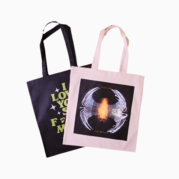 Glass Animals (left) and Pearl Jam (right) branded tote bags